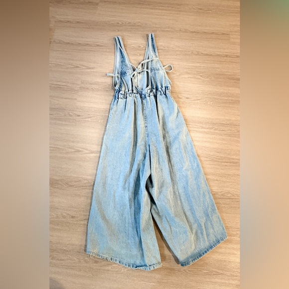 free people we are free alora Women's Light Blue Denim Jumpsuit size large - Picture 6 of 12